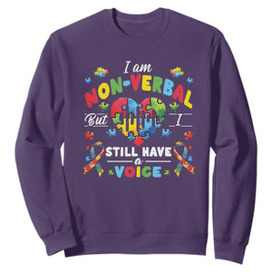 I Am Non Verbal But I Still Have A Voice Autism Awareness Sweatshirt Heart Puzzle TS11 Purple Print Your Wear