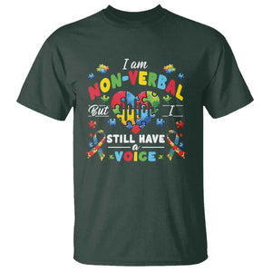 I Am Non Verbal But I Still Have A Voice Autism Awareness T Shirt Heart Puzzle TS11 Dark Forest Green Print Your Wear