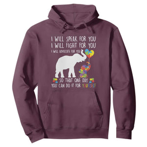 Autism Awareness Mom Hoodie I Will Speak Fight Advocate For You So That You Can Do It For Yourself TS11 Maroon Print Your Wear