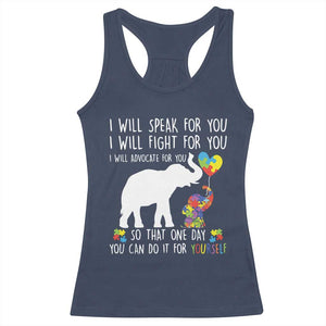 Autism Awareness Mom Racerback Tank Top I Will Speak Fight Advocate For You So That You Can Do It For Yourself TS11 Navy Print Your Wear