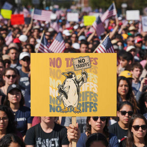 Funny Resist Penguins Protest Sign No Tariffs On Penguin TS11 Horizontal 18" × 24" Yellow Print Your Wear