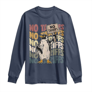 Funny Resist Penguins Long Sleeve Shirt No Tariffs On Penguin TS11 Navy Print Your Wear