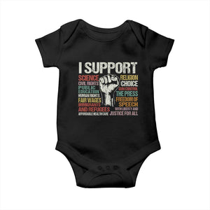 I Support Progressive Liberal Human Rights Baby Onesie Vintage Hand Fist TS11 Black Print Your Wear