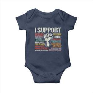 I Support Progressive Liberal Human Rights Baby Onesie Vintage Hand Fist TS11 Navy Print Your Wear