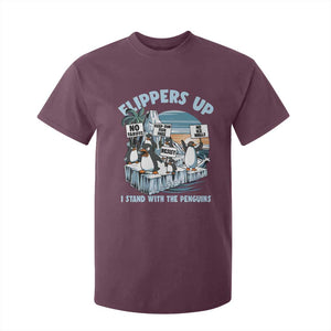 Flippers Up I Stand With The Peinguins T Shirt For Kid Penguins Tariff Resist TS11 Maroon Print Your Wear