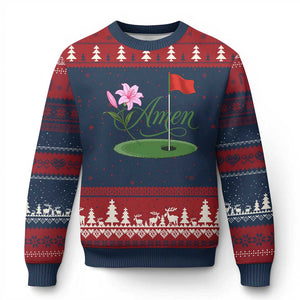 Amen Funny Golf Ugly Christmas Sweater Azalea Floral Augusta Georgia for Golfers TS11 Navy Red Print Your Wear