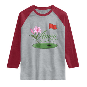 Amen Funny Golf Raglan Shirt Azalea Floral Augusta Georgia for Golfers TS11 Heather Gray Heather Red Print Your Wear