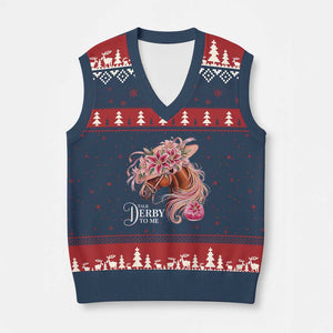Talk Derby To Me V-Neck Knit Sweater Vest Funny Horse Racing Derby Day Stargazer Lilies TS11 Navy Red Print Your Wear