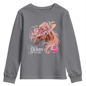 Talk Derby To Me Youth Sweatshirt Funny Horse Racing Derby Day Stargazer Lilies TS11 Charcoal Print Your Wear
