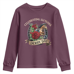 Celebrating 152 Years Derby Day Youth Sweatshirt Vintage Horse Racing Roses TS11 Maroon Print Your Wear