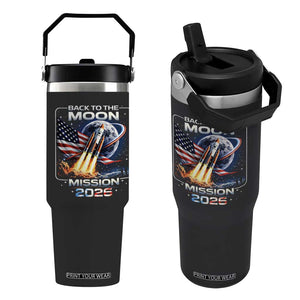 Back To The Moon Mission 2026 Flip Straw Tumbler Rocket Launch Moon Space Program TS11 One Size: 30 oz Black Print Your Wear