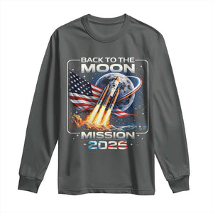 Back To The Moon Mission 2026 Long Sleeve Shirt Rocket Launch Moon Space Program TS11 Dark Heather Print Your Wear