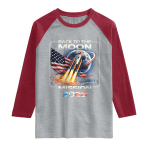 Back To The Moon Mission 2026 Raglan Shirt Rocket Launch Moon Space Program TS11 Heather Gray Heather Red Print Your Wear