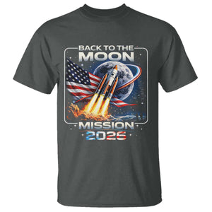 Back To The Moon Mission 2026 T Shirt Rocket Launch Moon Space Program TS11 Dark Heather Print Your Wear