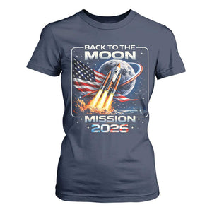 Back To The Moon Mission 2026 T Shirt For Women Rocket Launch Moon Space Program TS11 Navy Print Your Wear