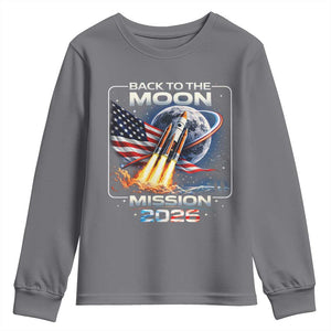 Back To The Moon Mission 2026 Youth Sweatshirt Rocket Launch Moon Space Program TS11 Charcoal Print Your Wear