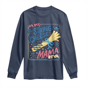 In My String Cheese Mama Era Long Sleeve Shirt Funny Mom Life Coquette Bow TS11 Navy Print Your Wear