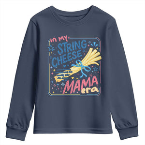 In My String Cheese Mama Era Youth Sweatshirt Funny Mom Life Coquette Bow TS11 Navy Print Your Wear