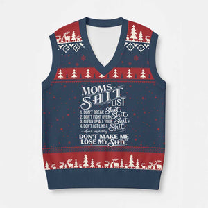 Mom Shit List V-Neck Knit Sweater Vest Funny Mom Life Sarcastic Mothers Day TS11 Navy Red Print Your Wear