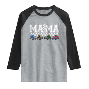Monster Truck Mama Raglan Shirt Funny Truck Mom Checkered Mother's Day TS11 Heather Gray Black Print Your Wear
