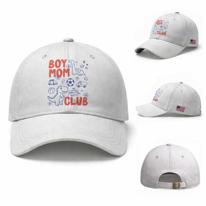 Boy Mom Club Baseball Cap Mom Of Boys Dinosaur Kids Toy Doodles TS11 Baseball Cap Universal Fit White Print Your Wear