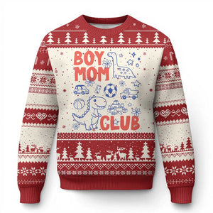 Boy Mom Club Ugly Christmas Sweater Mom Of Boys Dinosaur Kids Toy Doodles TS11 Beige Red Print Your Wear