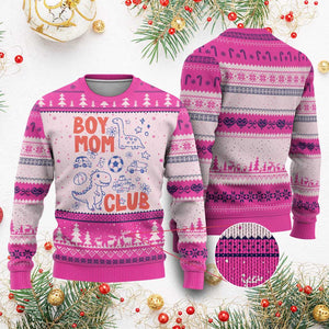 Boy Mom Club Ugly Christmas Sweater Mom Of Boys Dinosaur Kids Toy Doodles TS11 Hot Pink Print Your Wear