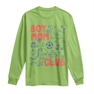Boy Mom Club Long Sleeve Shirt Mom Of Boys Dinosaur Kids Toy Doodles TS11 Lime Print Your Wear