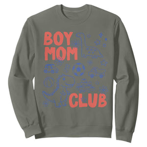 Boy Mom Club Sweatshirt Mom Of Boys Dinosaur Kids Toy Doodles TS11 Military Green Print Your Wear