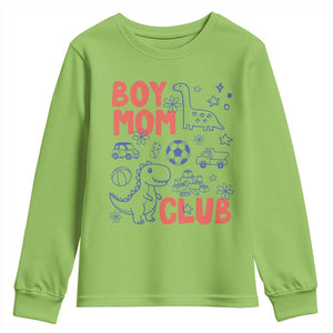 Boy Mom Club Youth Sweatshirt Mom Of Boys Dinosaur Kids Toy Doodles TS11 Lime Print Your Wear