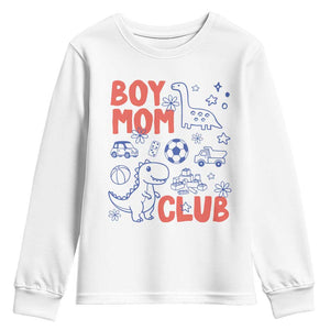 Boy Mom Club Youth Sweatshirt Mom Of Boys Dinosaur Kids Toy Doodles TS11 White Print Your Wear