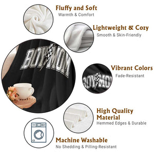 Boy Mom Lightning Bolt Checkered Varsity Son Mama Throw Blanket TS11 Print Your Wear