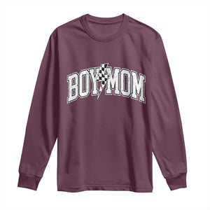 Boy Mom Lightning Bolt Checkered Varsity Son Mama Long Sleeve Shirt TS11 Maroon Print Your Wear