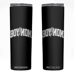 Boy Mom Lightning Bolt Checkered Varsity Son Mama Skinny Tumbler TS11 Black Print Your Wear