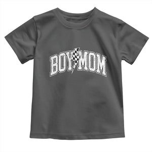 Boy Mom Lightning Bolt Checkered Varsity Son Mama Toddler T Shirt TS11 Dark Heather Print Your Wear