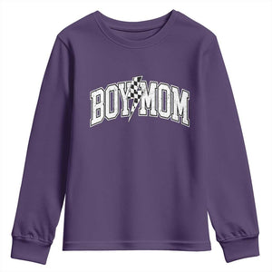 Boy Mom Lightning Bolt Checkered Varsity Son Mama Youth Sweatshirt TS11 Purple Print Your Wear