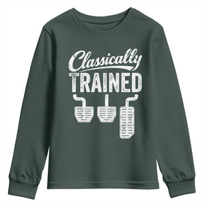 Classically Trained Manual Car Youth Sweatshirt Pedals Driving Humor TS11 Dark Forest Green Print Your Wear