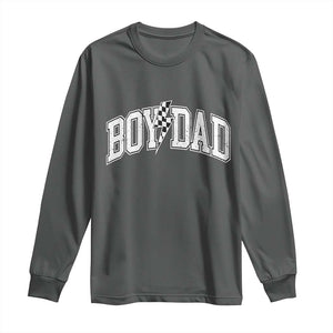 Boy Dad Lightning Bolt Checkered Varsity Son Daddy Long Sleeve Shirt TS11 Dark Heather Print Your Wear