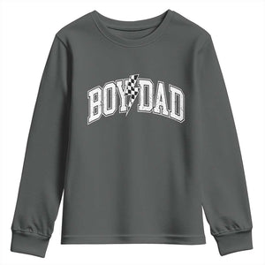Boy Dad Lightning Bolt Checkered Varsity Son Daddy Youth Sweatshirt TS11 Dark Heather Print Your Wear