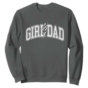 Girl Dad Lightning Bolt Checkered Varsity Daughter Daddy Sweatshirt TS11 Dark Heather Print Your Wear