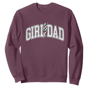 Girl Dad Lightning Bolt Checkered Varsity Daughter Daddy Sweatshirt TS11 Maroon Print Your Wear
