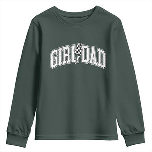Girl Dad Lightning Bolt Checkered Varsity Daughter Daddy Youth Sweatshirt TS11 Dark Forest Green Print Your Wear