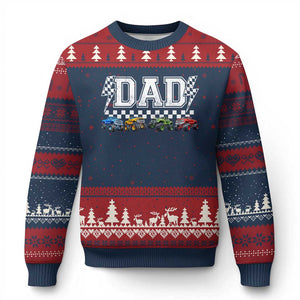 Monster Truck Dad Ugly Christmas Sweater Funny Truck Daddy Checkered Father's Day TS11 Navy Red Print Your Wear
