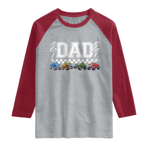Monster Truck Dad Raglan Shirt Funny Truck Daddy Checkered Father's Day TS11 Heather Gray Heather Red Print Your Wear