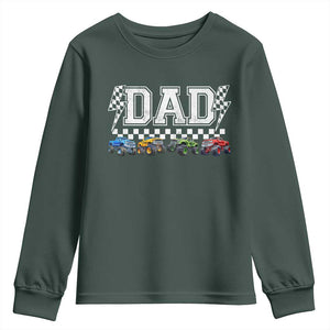 Monster Truck Dad Youth Sweatshirt Funny Truck Daddy Checkered Father's Day TS11 Dark Forest Green Print Your Wear