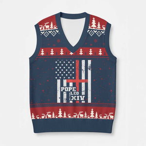 Pope Leo XIV V-Neck Knit Sweater Vest First American Pope Catholic Religious Cross American Flag TS11 Navy Red Print Your Wear