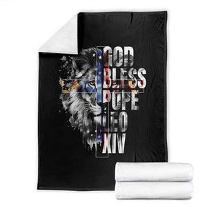 God Bless Pope Leo XIV Throw Blanket Lion American Flag TS11 Black Print Your Wear