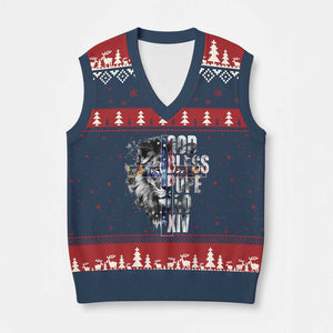 God Bless Pope Leo XIV V-Neck Knit Sweater Vest Lion American Flag TS11 Navy Red Print Your Wear