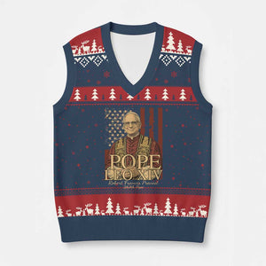 Cardinal Pope Leo XIV V-Neck Knit Sweater Vest 267th Robert Francis Prevost American Flag TS11 Navy Red Print Your Wear