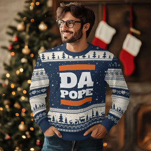 Funny Da Pope From America Chicago Ugly Christmas Sweater TS11 Navy Beige Print Your Wear